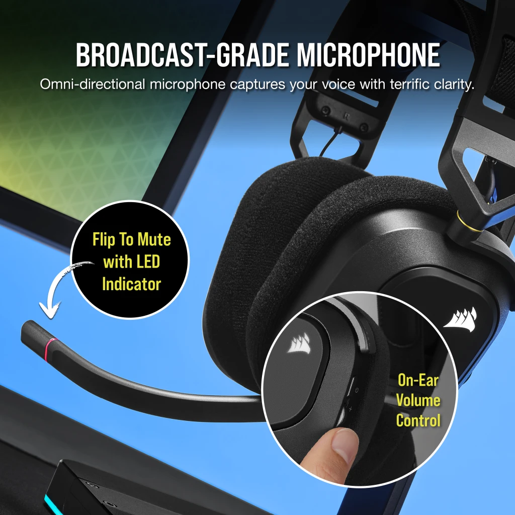 HS80 RGB WIRELESS Premium Gaming Headset with Spatial Audio — Carbon (AP)
