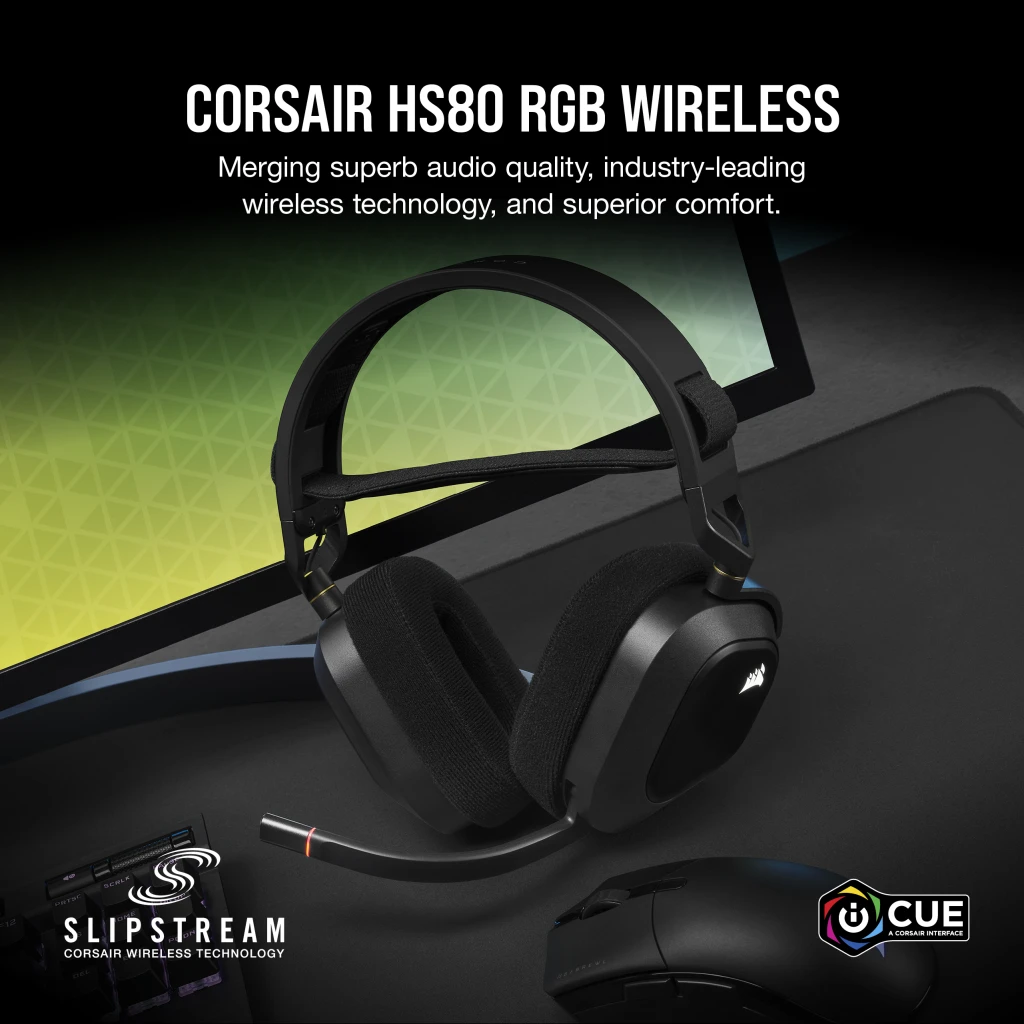 CORSAIR Auriculares multiplataforma inalámbricos HS80 RGB para juegos,  Dolby Atmos, diseño ligero y cómodo, micrófono de calidad de transmisión