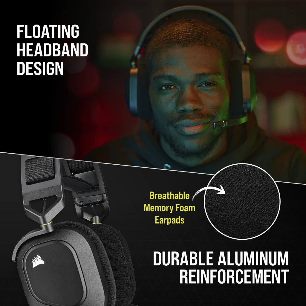 Corsair HS80 RGB Wireless Black Headband Headset for Gaming for sale online
