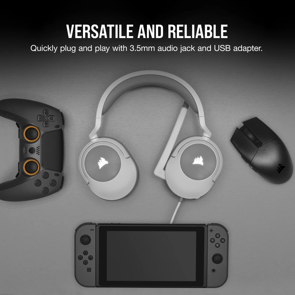 thumbnail image 2 of Corsair HS55 WIRELESS Gaming Headset - Dolby Audio 7.1 Surround - White (Open Box) 2 of 6