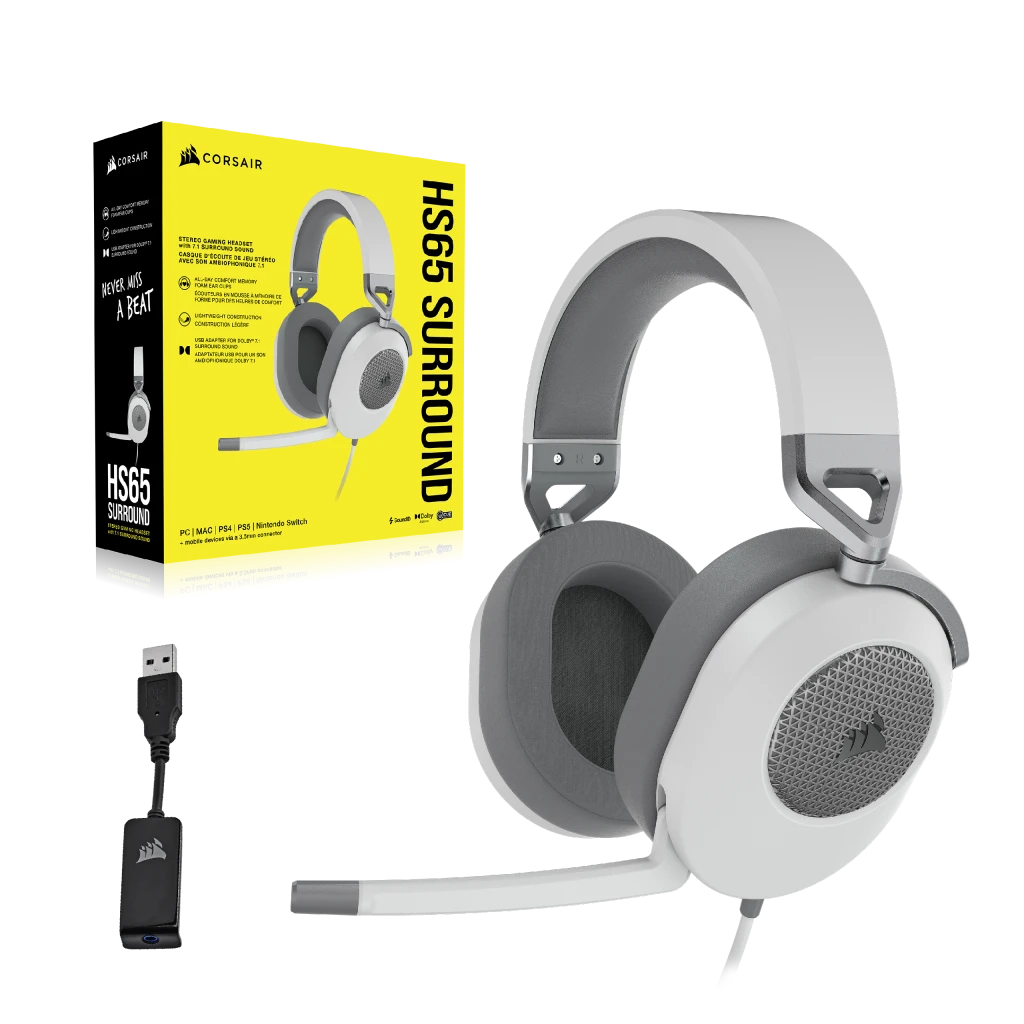 SURROUND Gaming HS65 White Wired Headset —