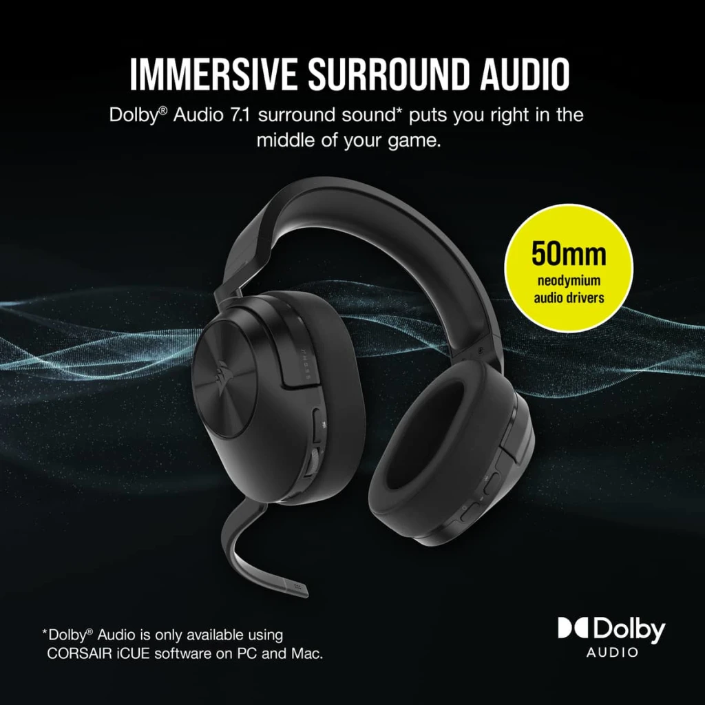 Casque Gaming - CORSAIR - HS55 WIRELESS - Son Surround Dolby Audio 7.1