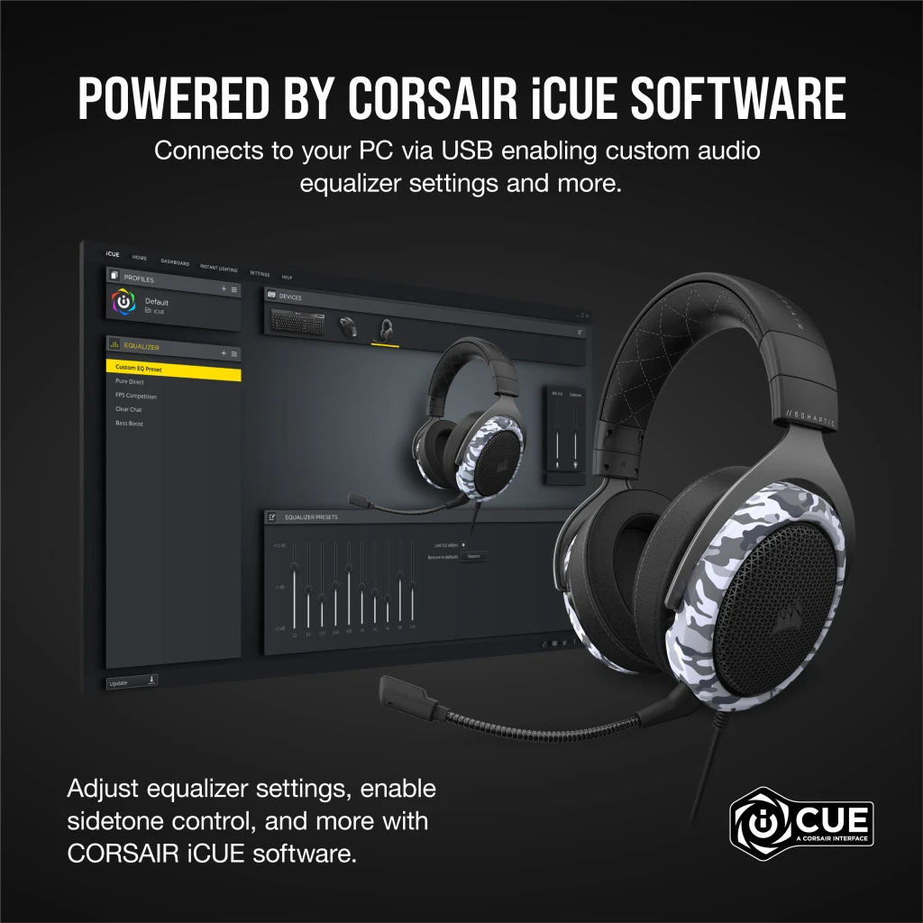 Corsair HS60 HAPTIC - Auriculares estéreo para juegos con bajos hápticos,  tecnología Taction, certificado Discord, compatible con iCUE, PC, carbono
