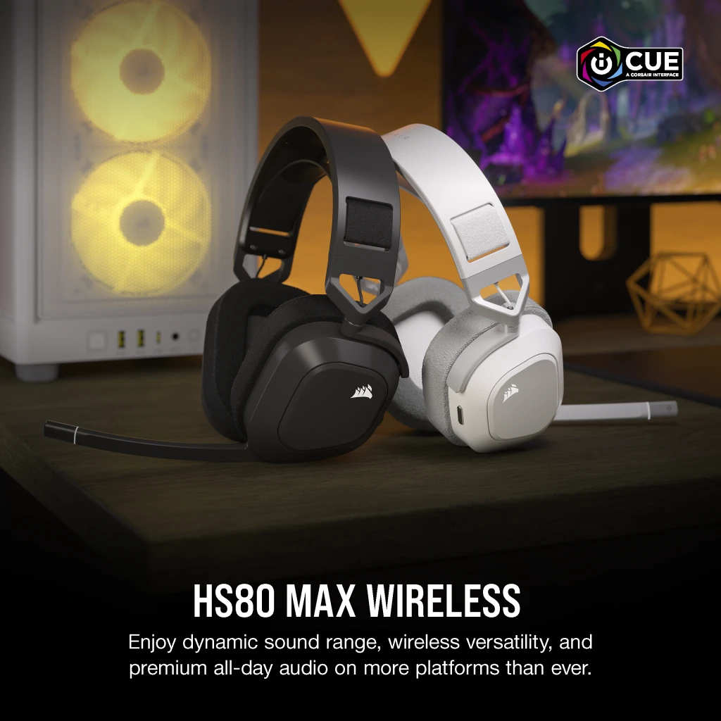 CORSAIR HS80 RGB WIRELESS Multiplatform Gaming Headset - Dolby Atmos -  Lightweight Comfort Design - Broadcast Quality Microphone - iCUE Compatible  