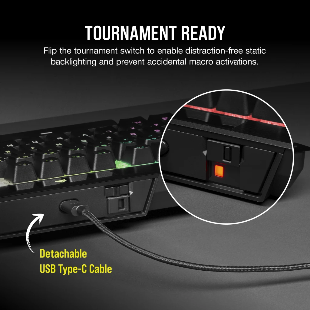 Corsair K70 RGB TKL CHAMPION SERIES Optical-Mechanical Gaming Keyboard with PBT DOUBLE SHOT PRO Keycaps (UK) thumbnail 3