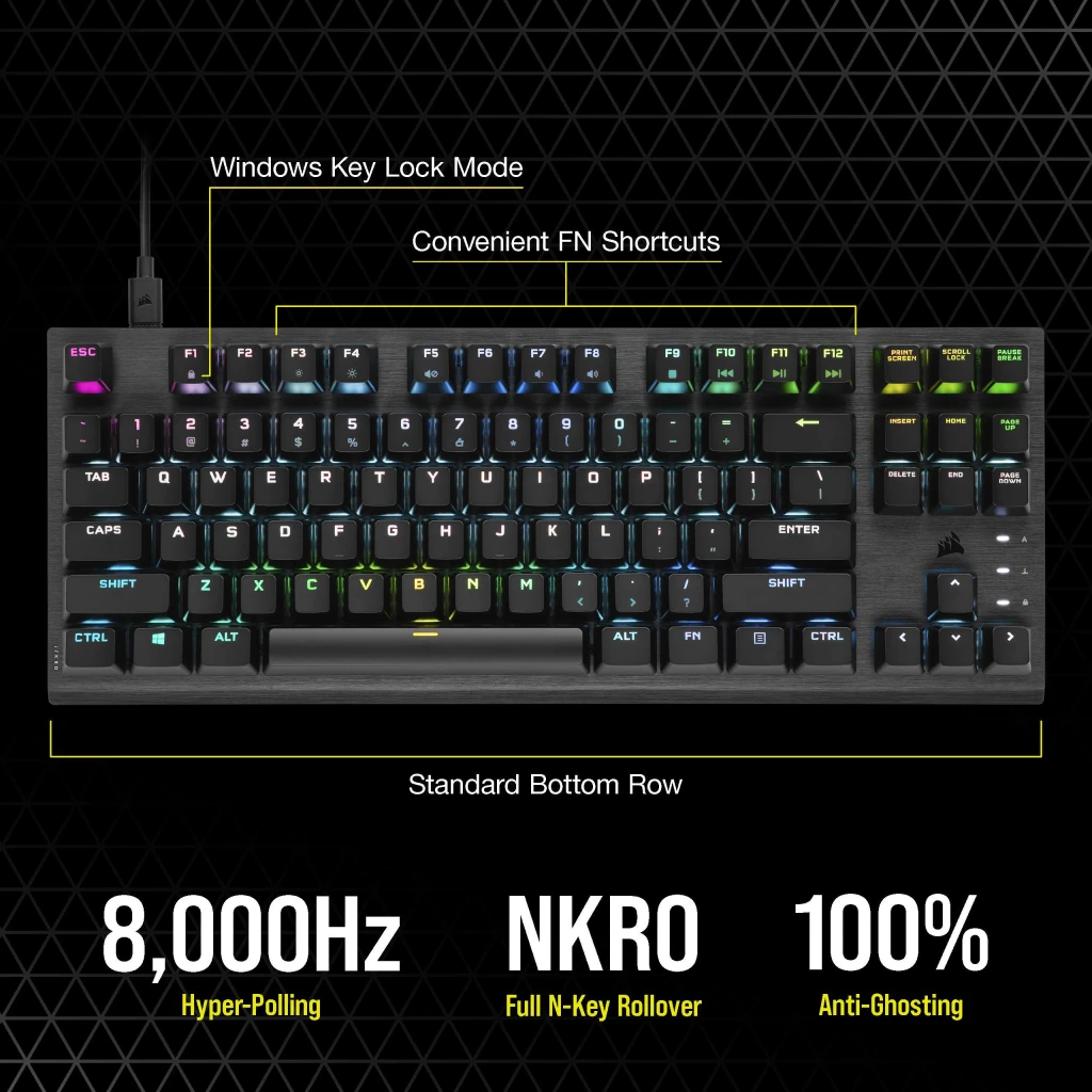 K60 PRO TKL RGB Tenkeyless Optical-Mechanical Gaming Keyboard — CORSAIR OPX  Switch — (CH)