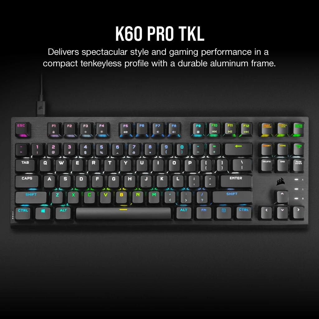 Teclado óptico-mecánico para juegos sin teclado numérico K60 PRO TKL RGB,  interruptor CORSAIR OPX — (NA)