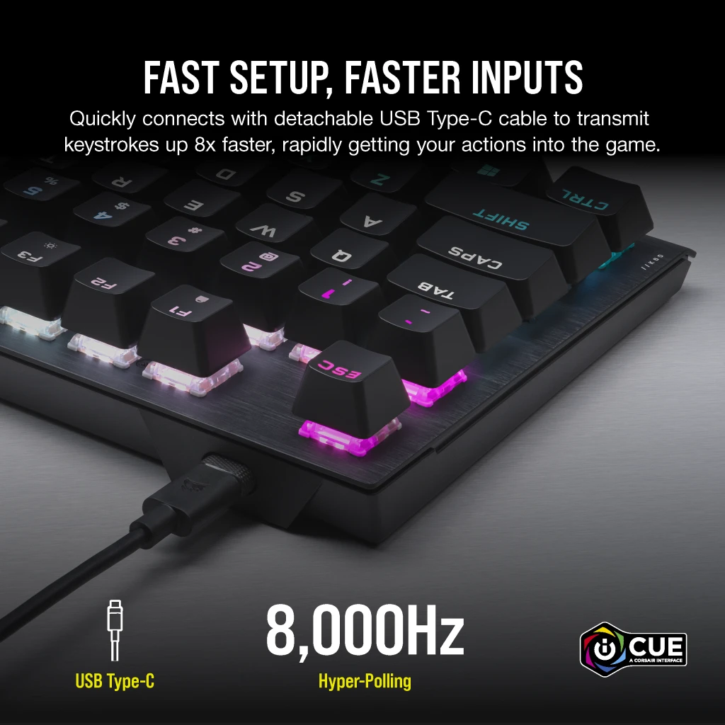 K60 PRO TKL RGB Tenkeyless Optical-Mechanical Gaming Keyboard — CORSAIR OPX Switch — (NA)