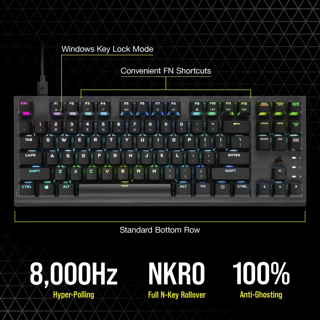 K60 PRO TKL RGB Tenkeyless Optical-Mechanical Gaming Keyboard — CORSAIR OPX Switch — (NA)