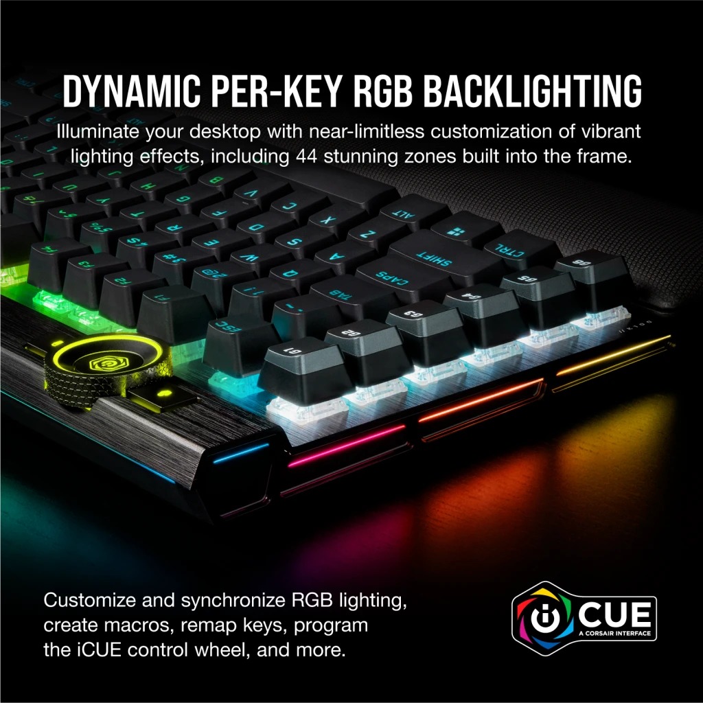 CORSAIR K100 RGB Mechanical Gaming Keyboard, Backlit RGB LED CHERRY MX  SPEED, Double-Shot PBT Keycaps, with Magnetic Detachable Memory Foam Palm  Rest - Black 