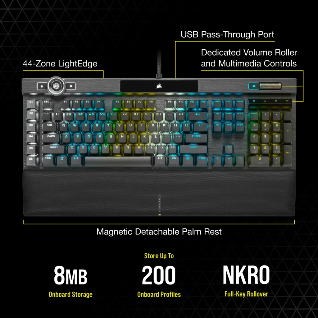 K100 RGB 光学メカニカルゲーミングキーボード — CORSAIR OPX スイッチ — ブラック