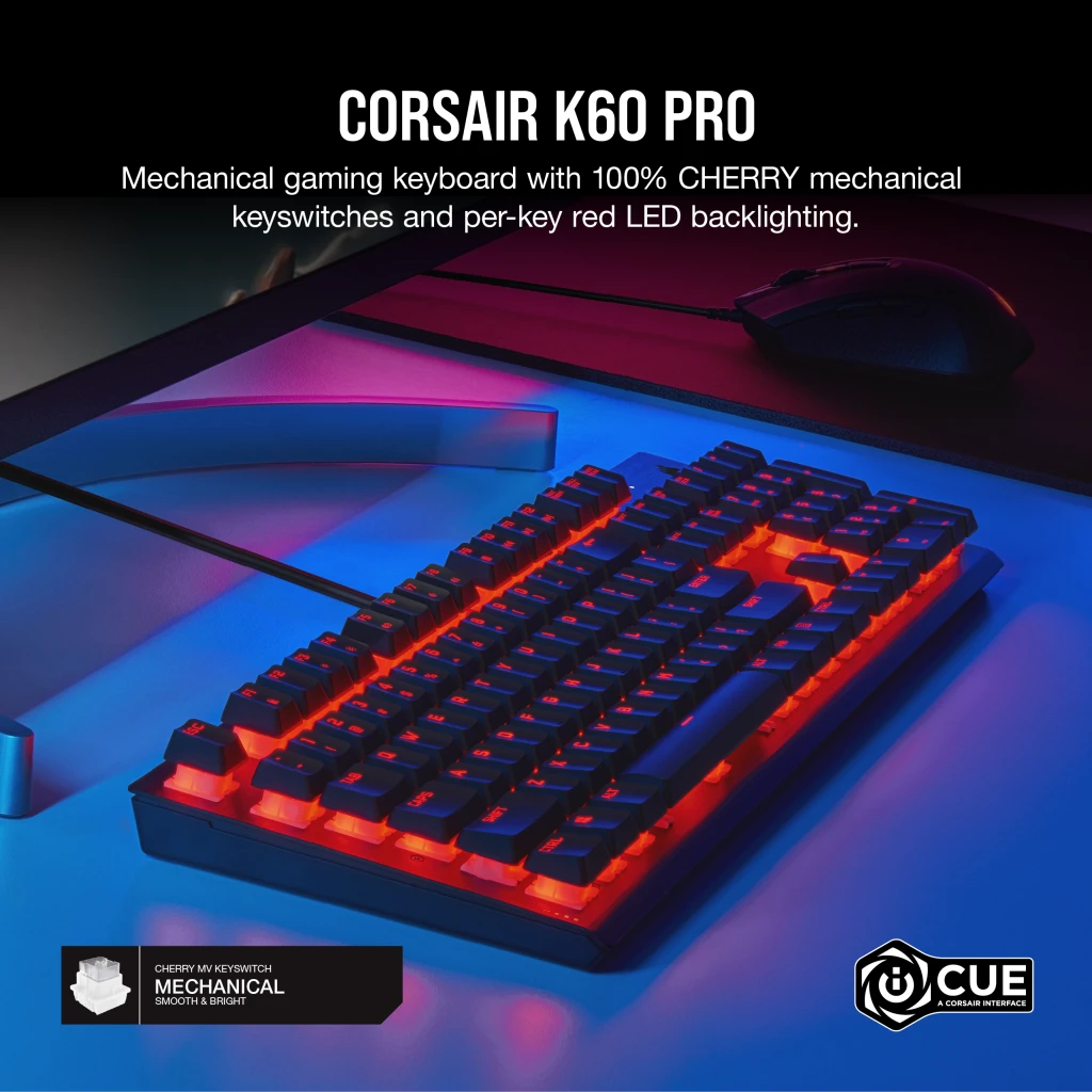 K60 PRO Mechanical Gaming Keyboard — Red LED — 100% CHERRY MV Mechanical Keyswitches — Black