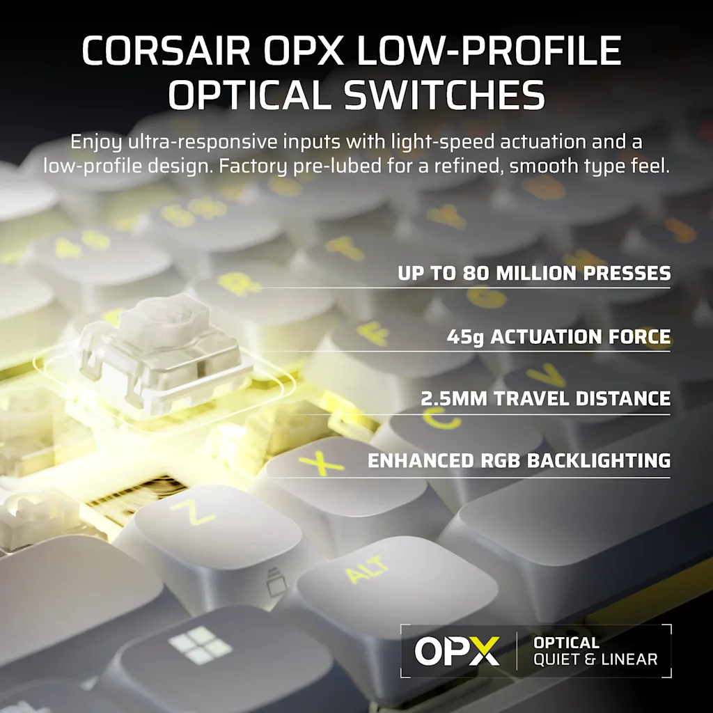 Corsair VANGUARD AIR 99 WIRELESS Optical-Mechanical Gaming Keyboard - White (UK) thumbnail 8