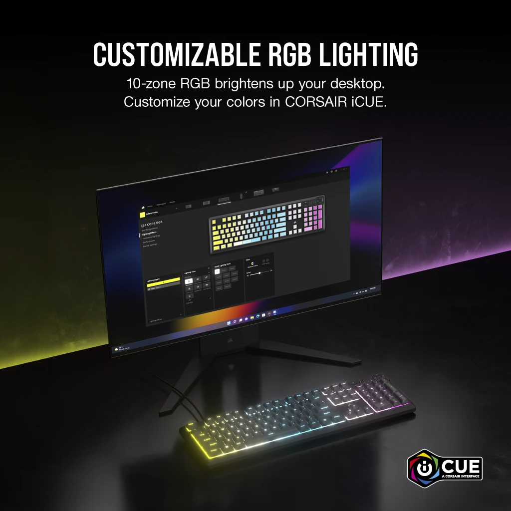 Corsair K55 CORE RGB Gaming Keyboard - Gray (UK) thumbnail 5