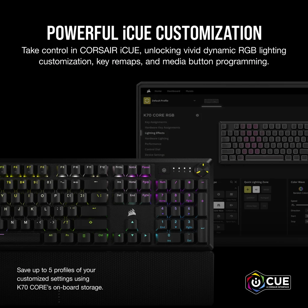 Corsair K70 CORE RGB Mechanical Gaming Keyboard with Palm Rest - Black (UK) thumbnail 6