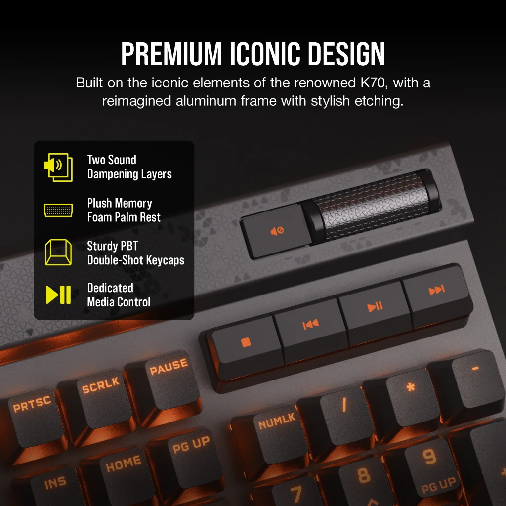K70 MAX RGB磁性机械游戏键盘— 可调整CORSAIR MGX开关— 铁灰