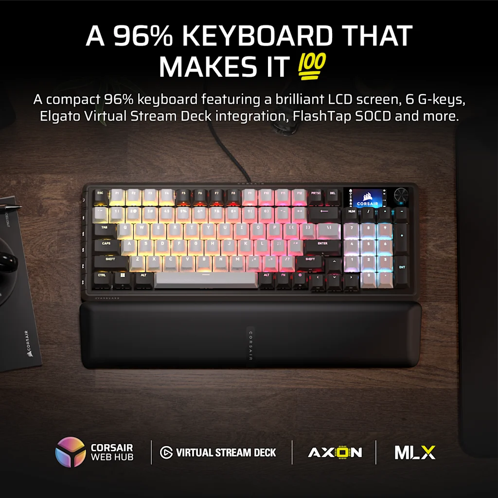 Corsair VANGUARD 96 Mechanical Gaming Keyboard, CORSAIR MLX Plasma (UK) thumbnail 2