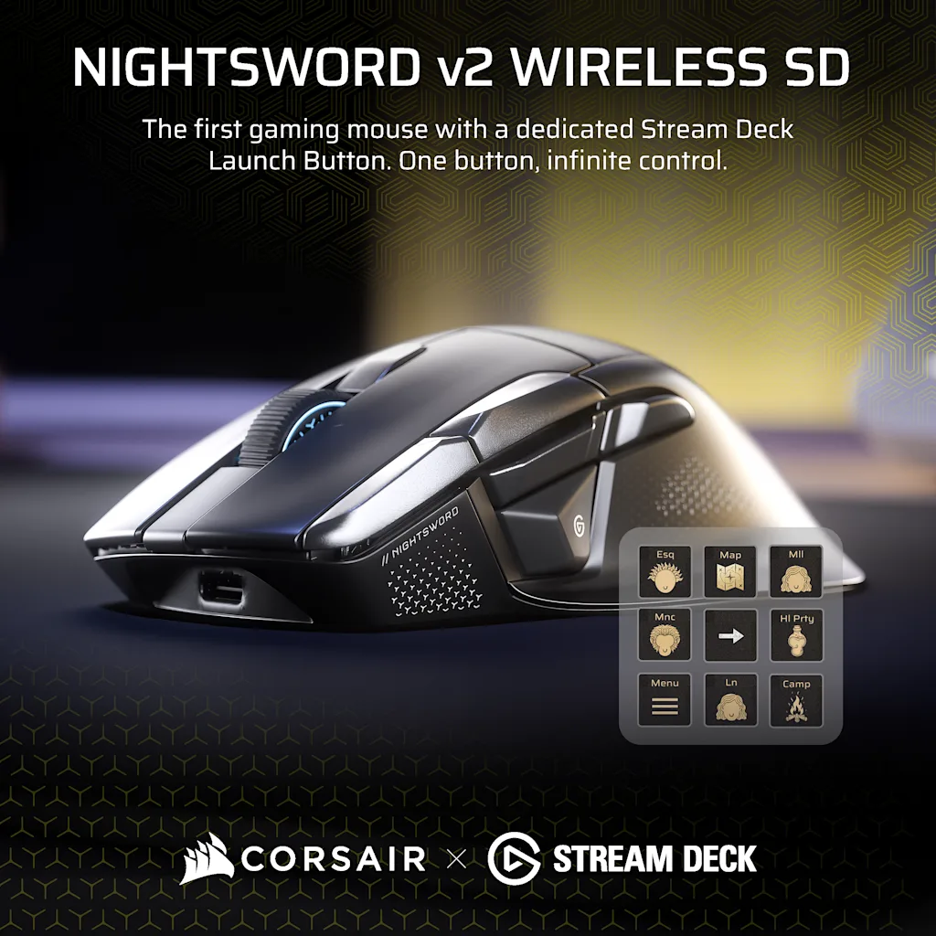 Corsair NIGHTSWORD v2 WIRELESS SD Stream Deck Gaming Mouse thumbnail 2