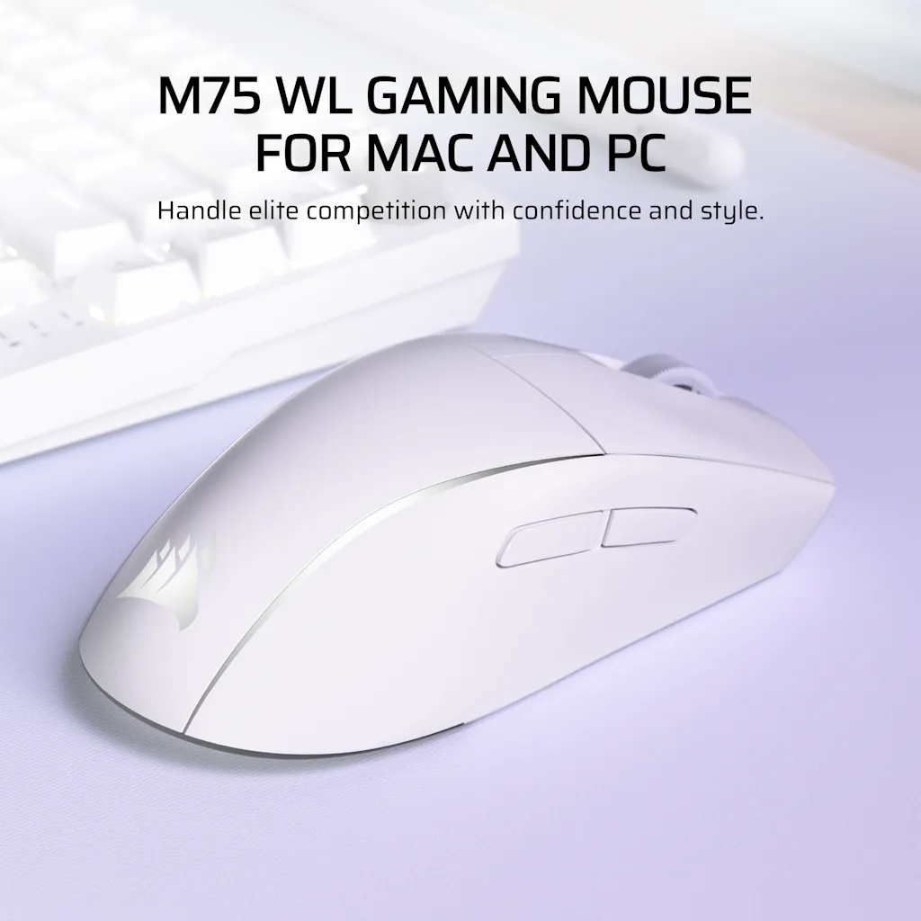 M75 ワイヤレス 軽量 RGB Apple ゲーミングマウス – フロストホワイト (AP)