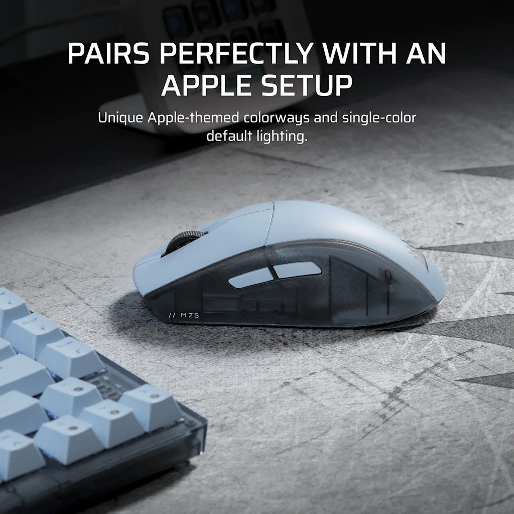 M75 ワイヤレス 軽量 RGB Apple ゲーミングマウス – フロストホワイト (AP)