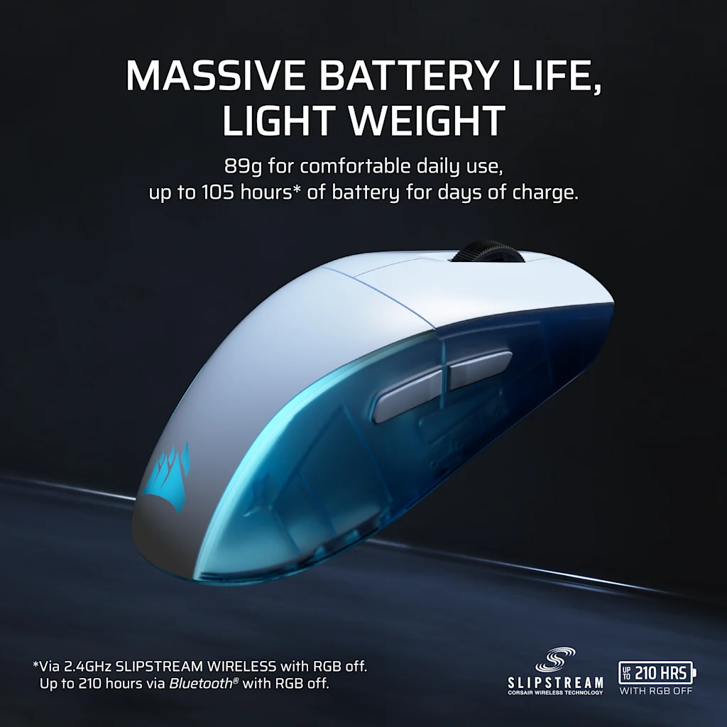 Corsair M75 WIRELESS Lightweight RGB Apple Gaming Mouse - Frost White (WW) thumbnail 6
