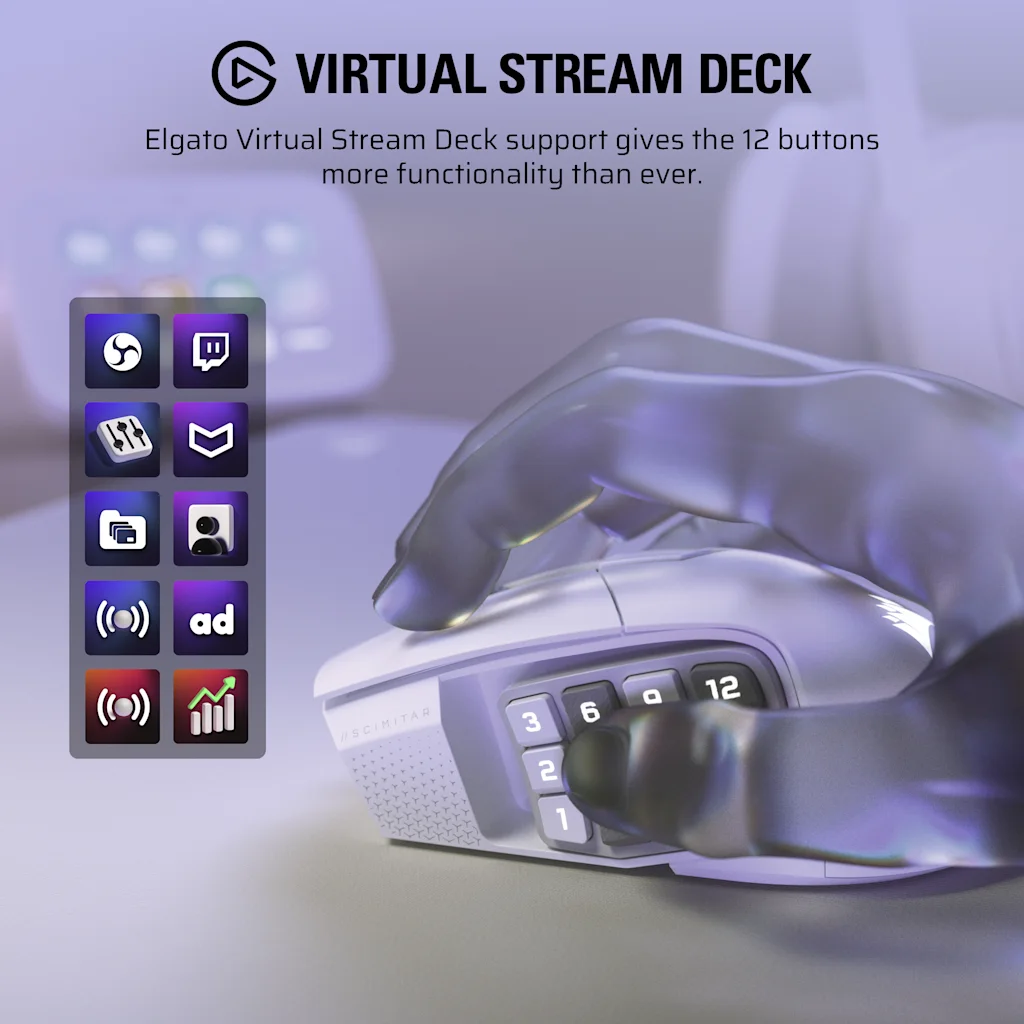 Mouse Corsair Scimitar Elite Wireless SE – 33.000 DPI, 16 Tasti, Key Slider Regolabile