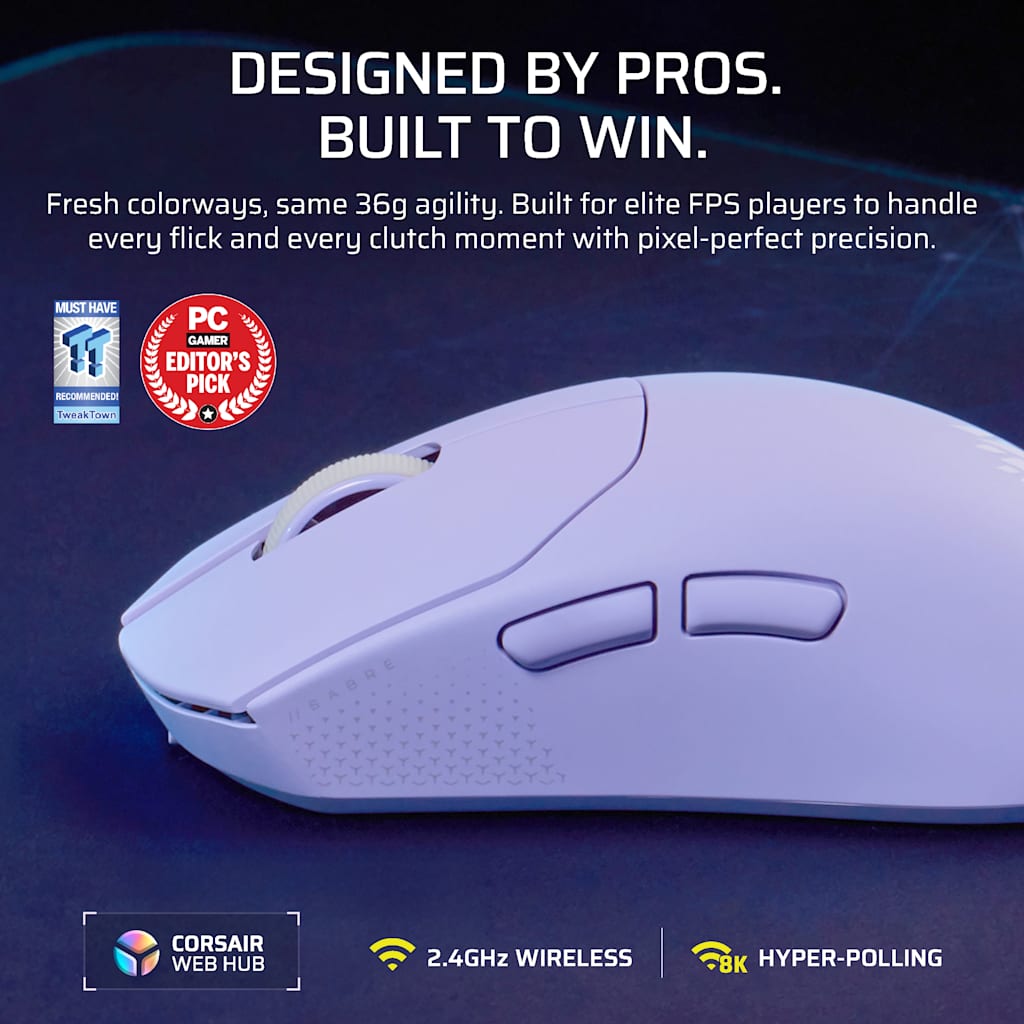 Corsair SABRE v2 PRO ULTRALIGHT WIRELESS Gaming Mouse - Lilac thumbnail 2