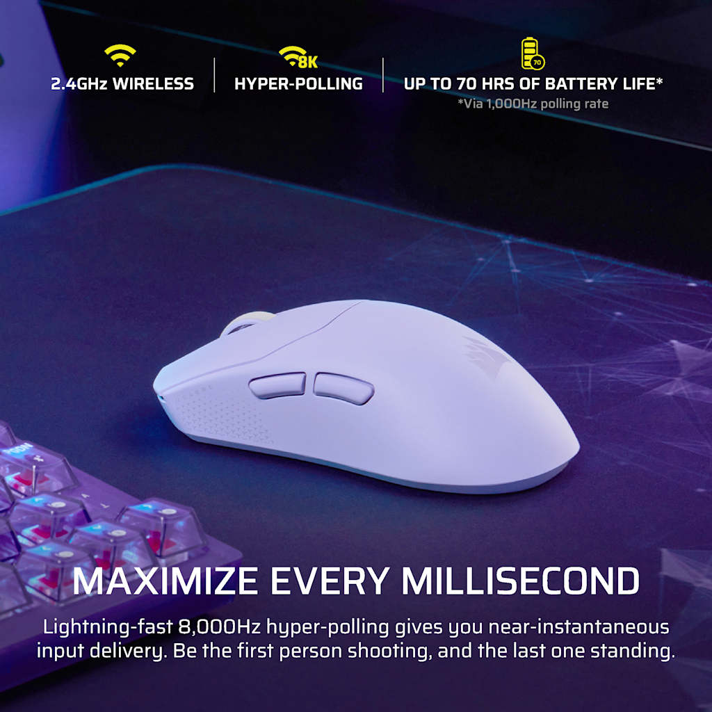 Corsair SABRE v2 PRO ULTRALIGHT WIRELESS Gaming Mouse - Lilac thumbnail 4