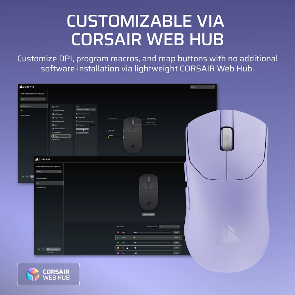 Corsair SABRE v2 PRO ULTRALIGHT WIRELESS Gaming Mouse - Lilac thumbnail 6