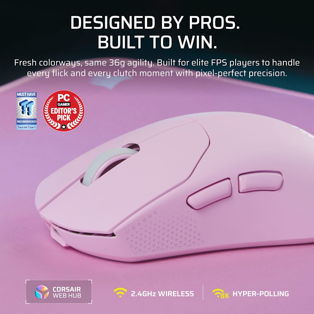 Corsair SABRE v2 PRO ULTRALIGHT WIRELESS Gaming Mouse - Pink thumbnail 2