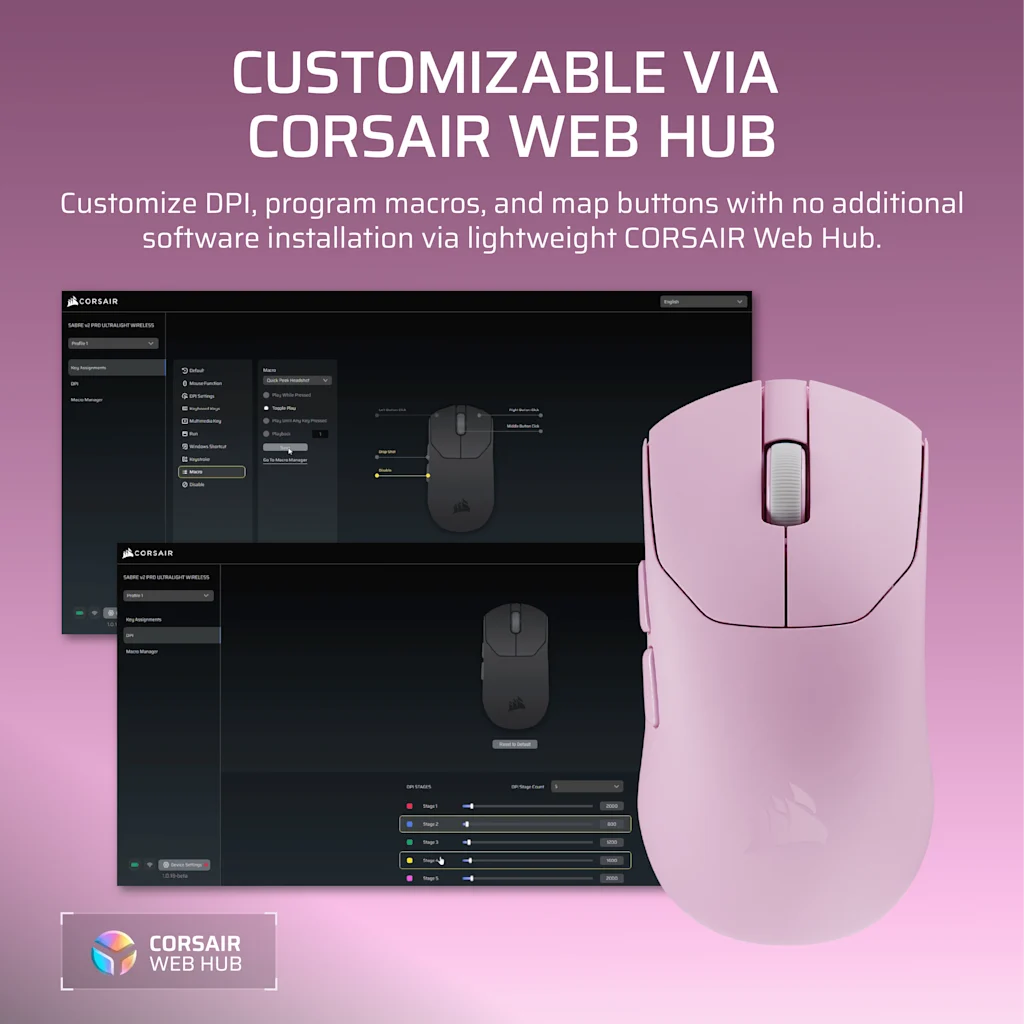Corsair SABRE v2 PRO ULTRALIGHT WIRELESS Gaming Mouse - Pink thumbnail 6