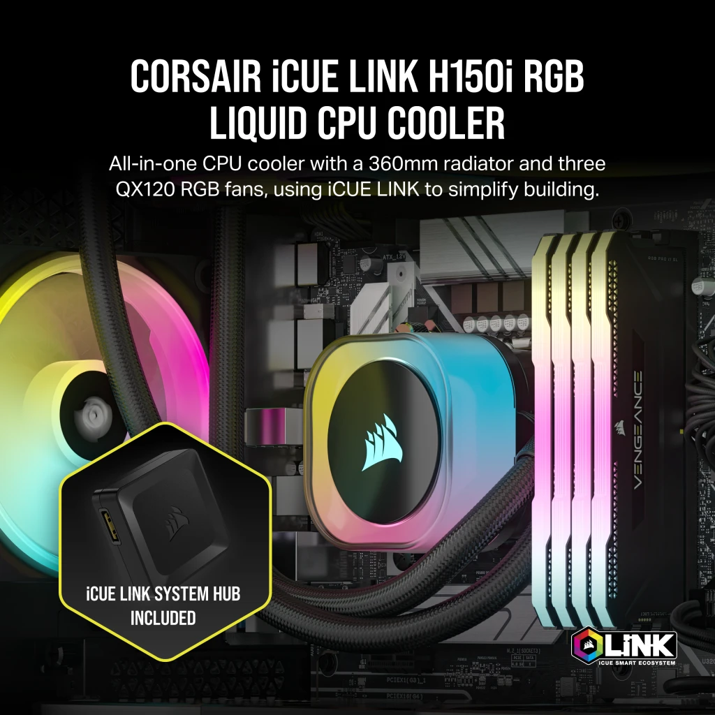 Corsair iCUE Link H150i RGB AIO Liquid CPU Cooler
