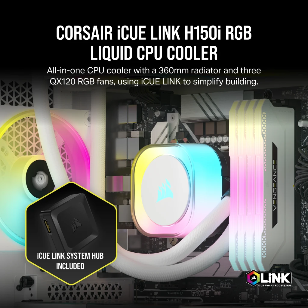 iCUE LINK H150i RGB AIO Liquid CPU Cooler - White