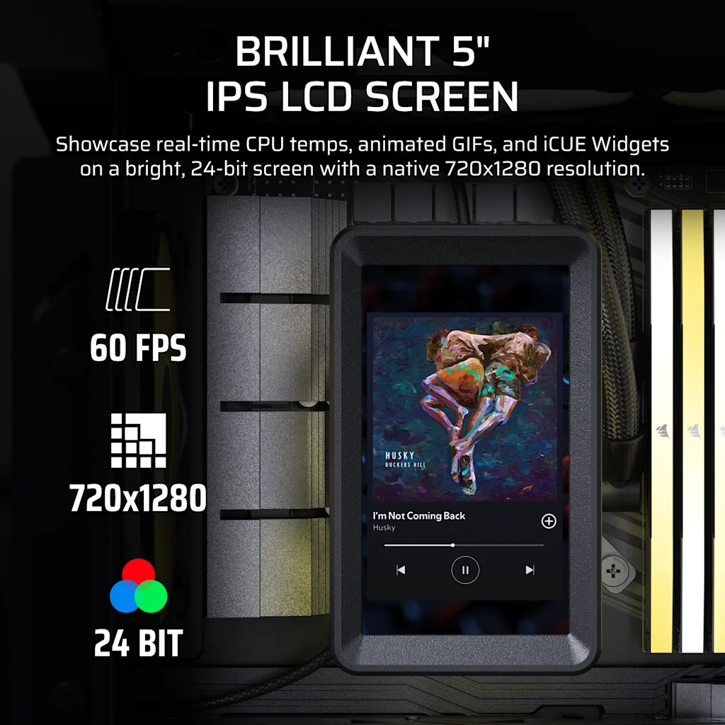 CORSAIR TITAN II LCD mostrando widgets en pantalla