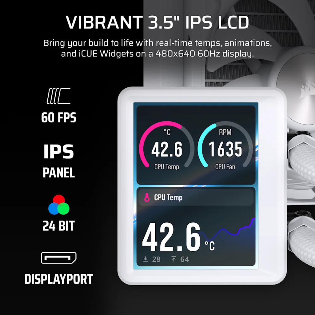 Corsair NAUTILUS II 240 RS LCD Liquid CPU Cooler - White thumbnail 3