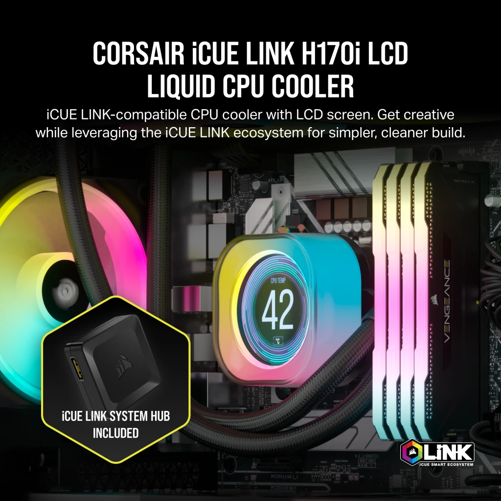 CORSAIR iCUE LINK H170i RGB Liquid CPU Cooler - QX140 RGB Fans