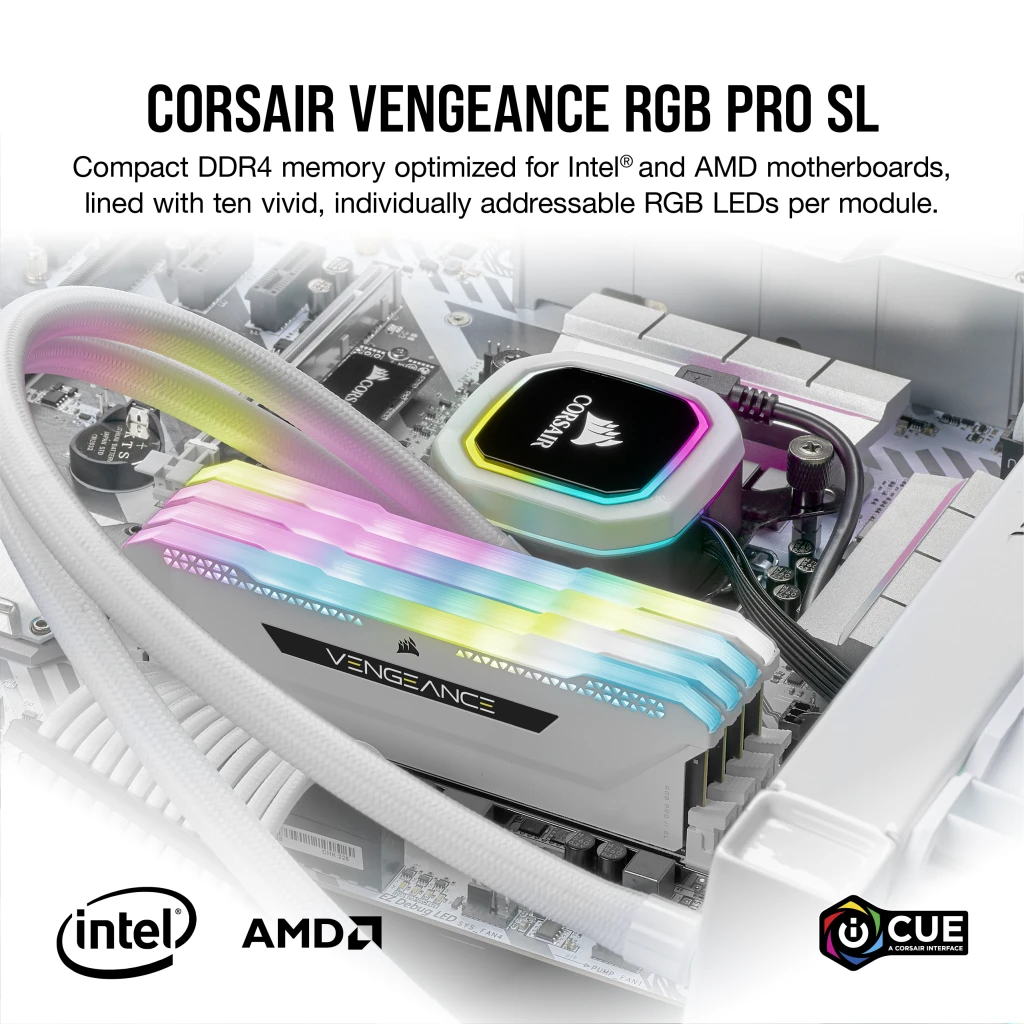 VENGEANCE RGB PRO SL Memory C16 (2x8GB) 3200MHz DRAM – 16GB White DDR4 Kit