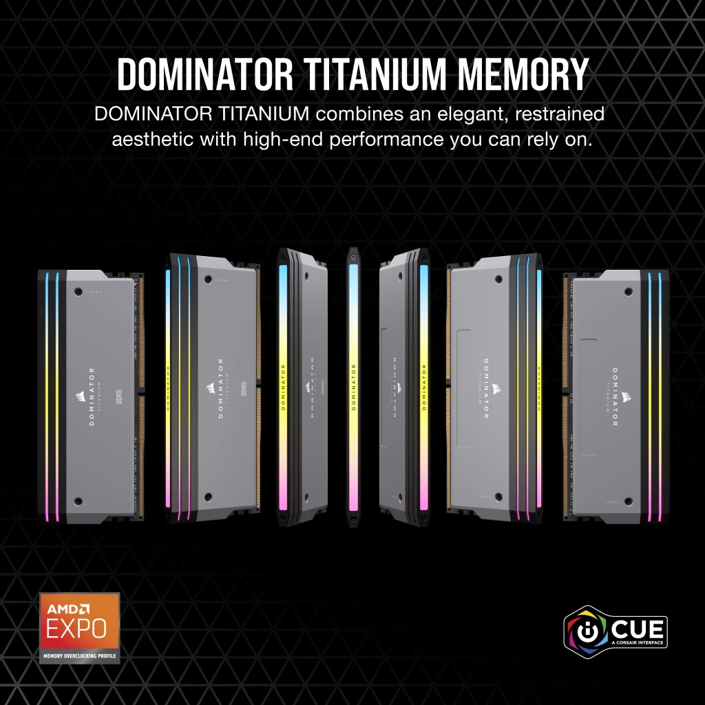 DOMINATOR® TITANIUM RGB 64GB (2x32GB) DDR5 DRAM 6000MT/s CL30 AMD EXPO & Intel XMP Memory Kit — Grey