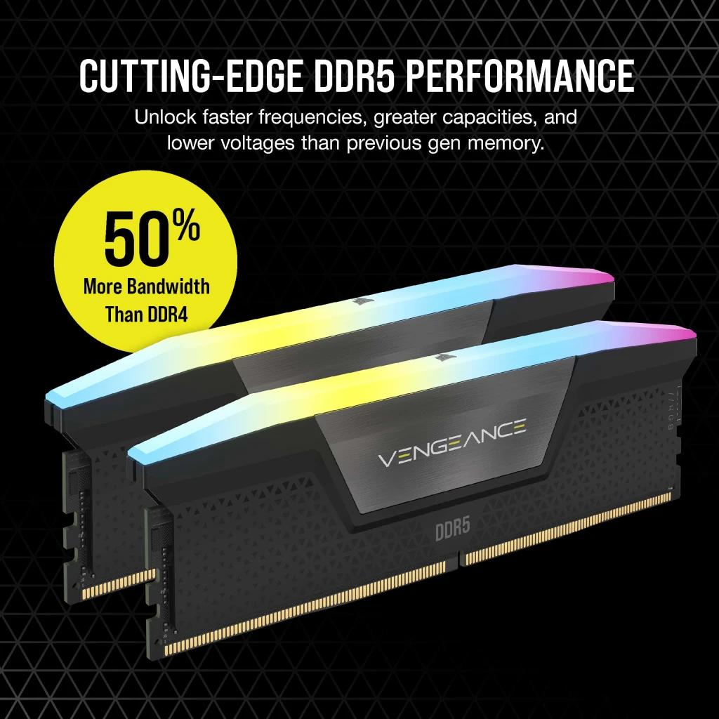 VENGEANCE® RGB 32GB (2x16GB) DDR5 DRAM 5200MHz C40 Memory Kit — Black