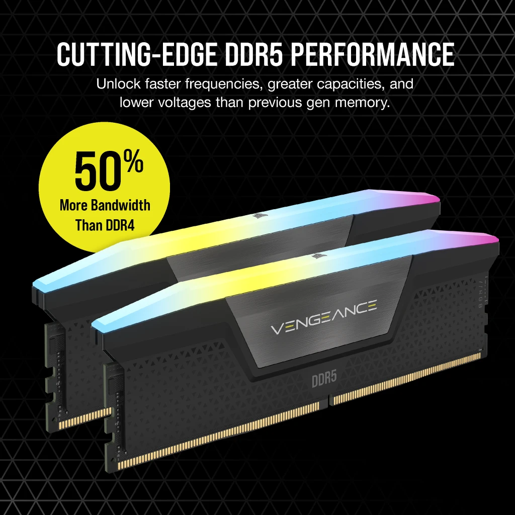 VENGEANCE® RGB 96GB (2x48GB) DDR5 DRAM 6400MT/s CL32 Memory Kit — Black