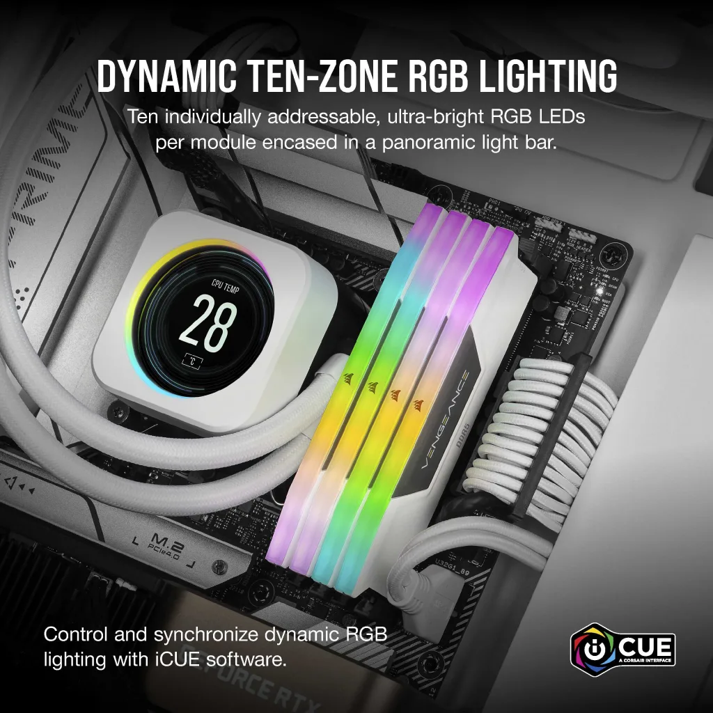 VENGEANCE® RGB 32GB (2x16GB) DDR5 DRAM 6000MT/s CL36 Memory Kit — White