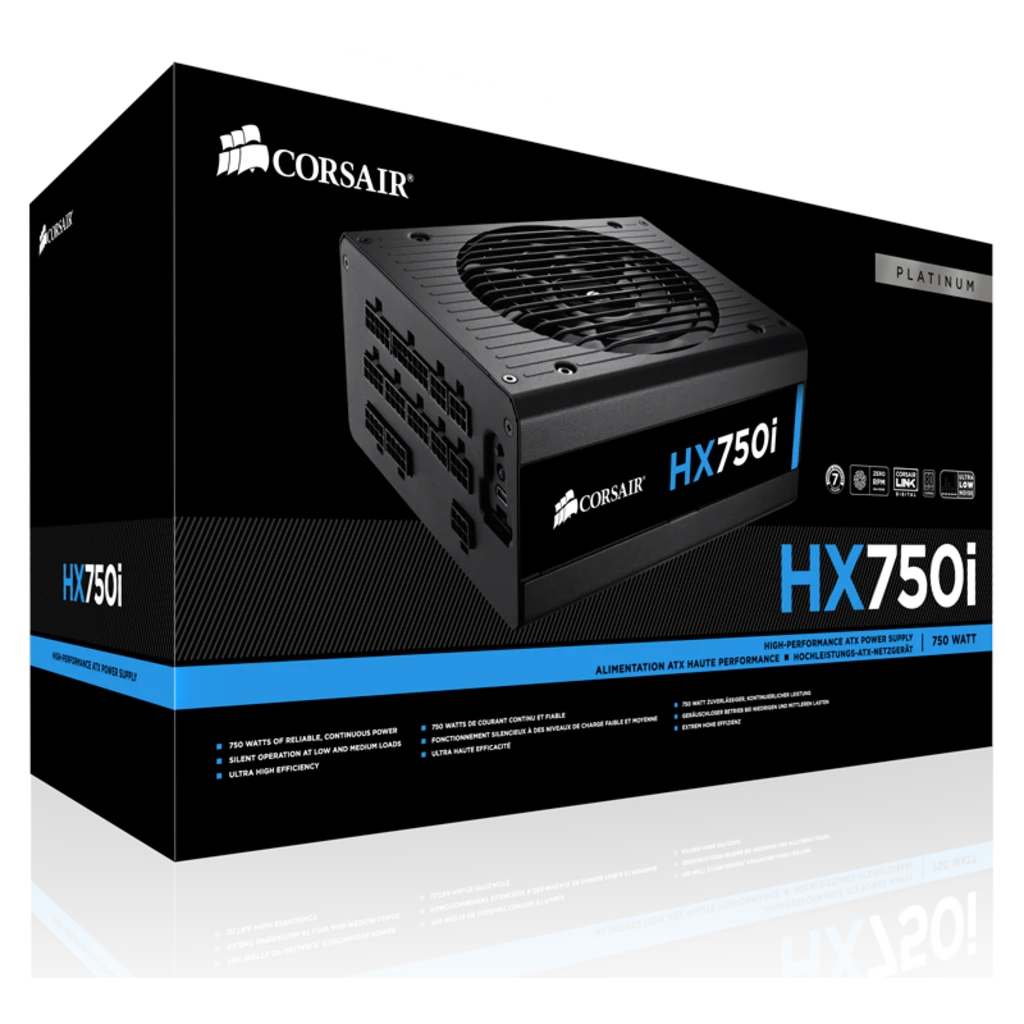 HXi Series™ HX750i High-Performance ATX Power Supply — 750 Watt 80 Plus®  PLATINUM Certified PSU