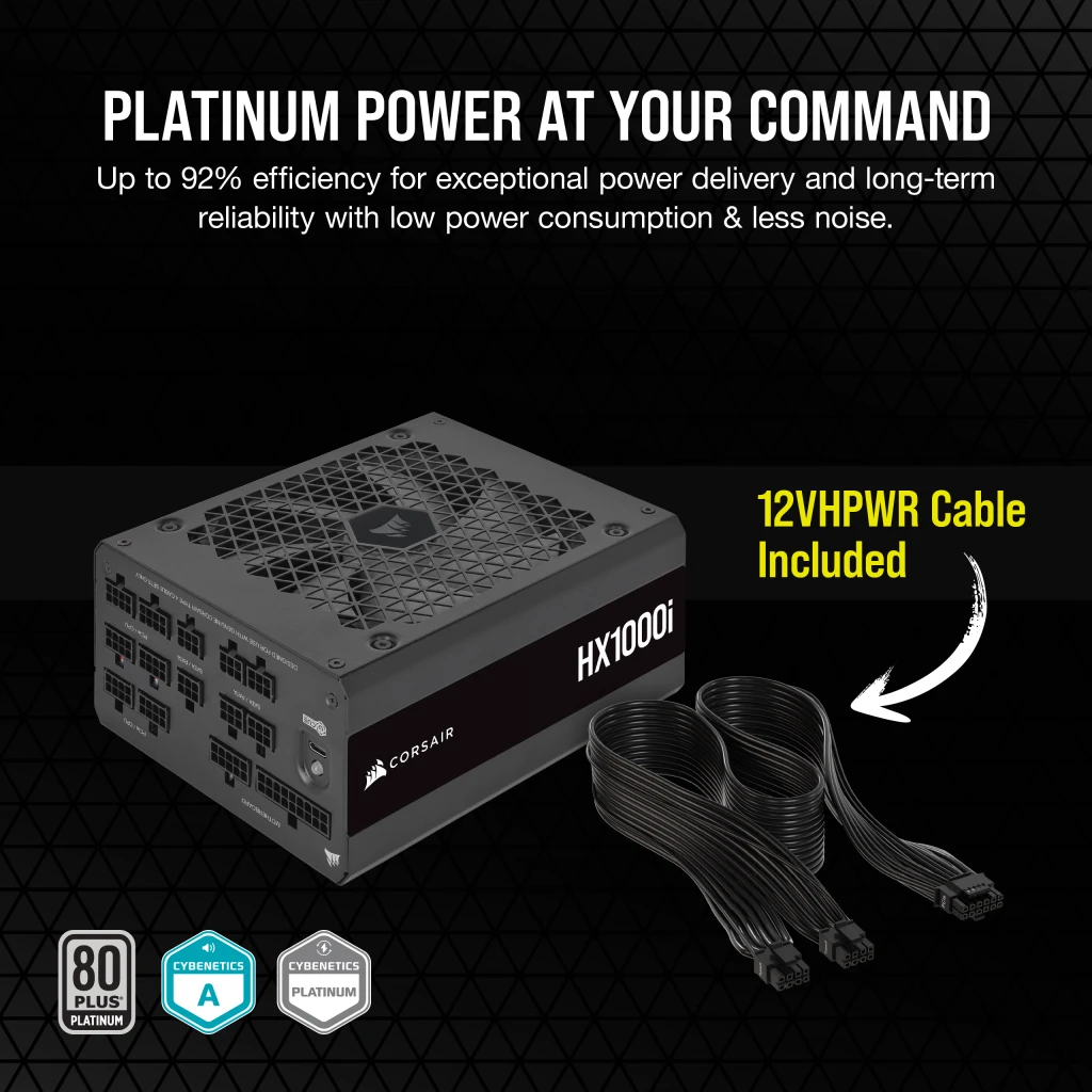 HX1000i Fully Modular Ultra-Low Noise Platinum ATX 1000 Watt PC Power Supply