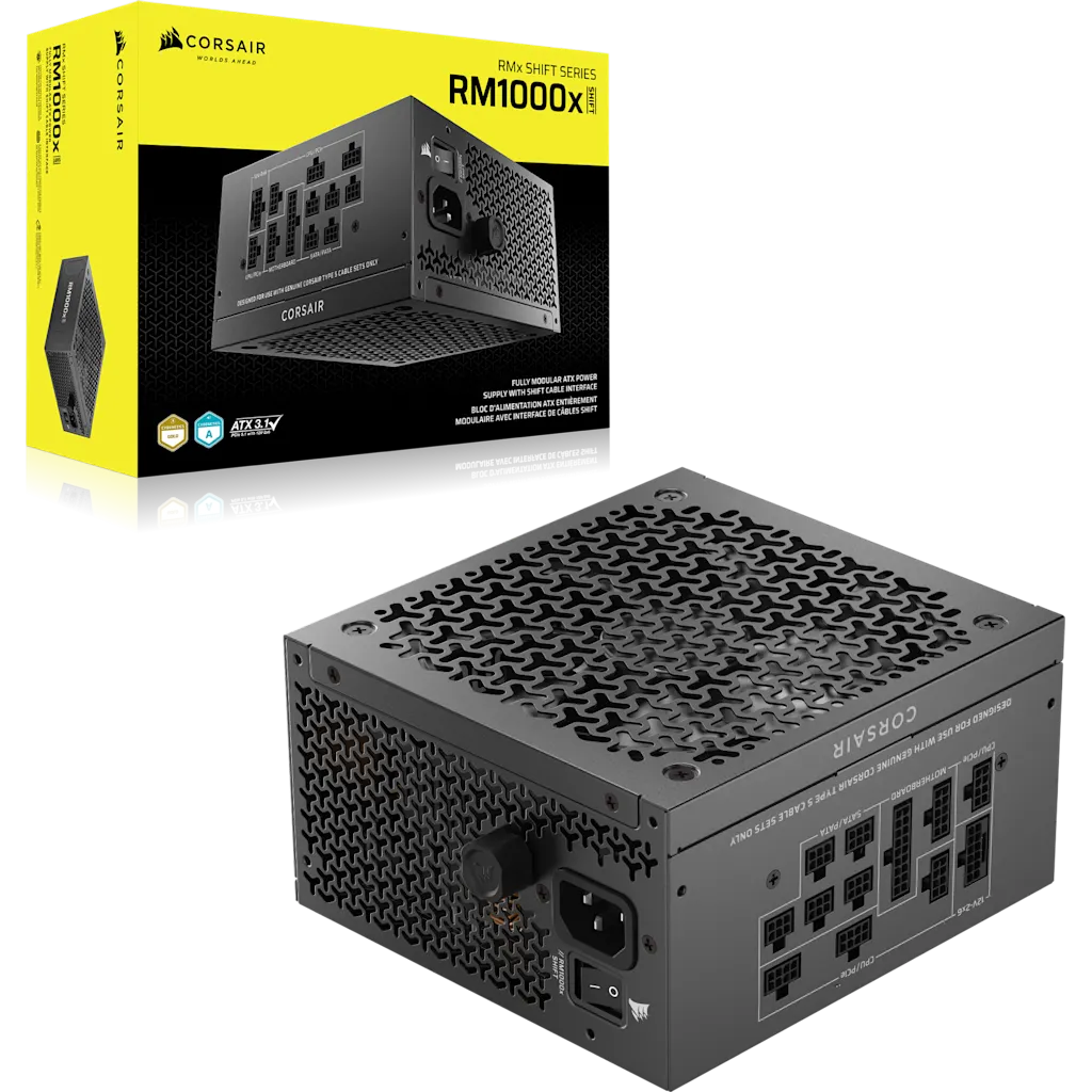 Alimentation PC CORSAIR RM1000x Shift - 1000W Full Modular, ATX 3.1, PCIe 5.1, 80 Plus Gold, Câble 12V-2x6 Natif, Ventilateur 140mm