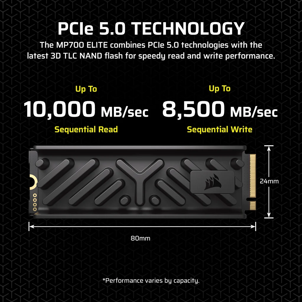 Corsair MP700 ELITE with Heatsink 1TB PCIe 5.0 (Gen 5) x4 NVMe M.2 SSD thumbnail 3