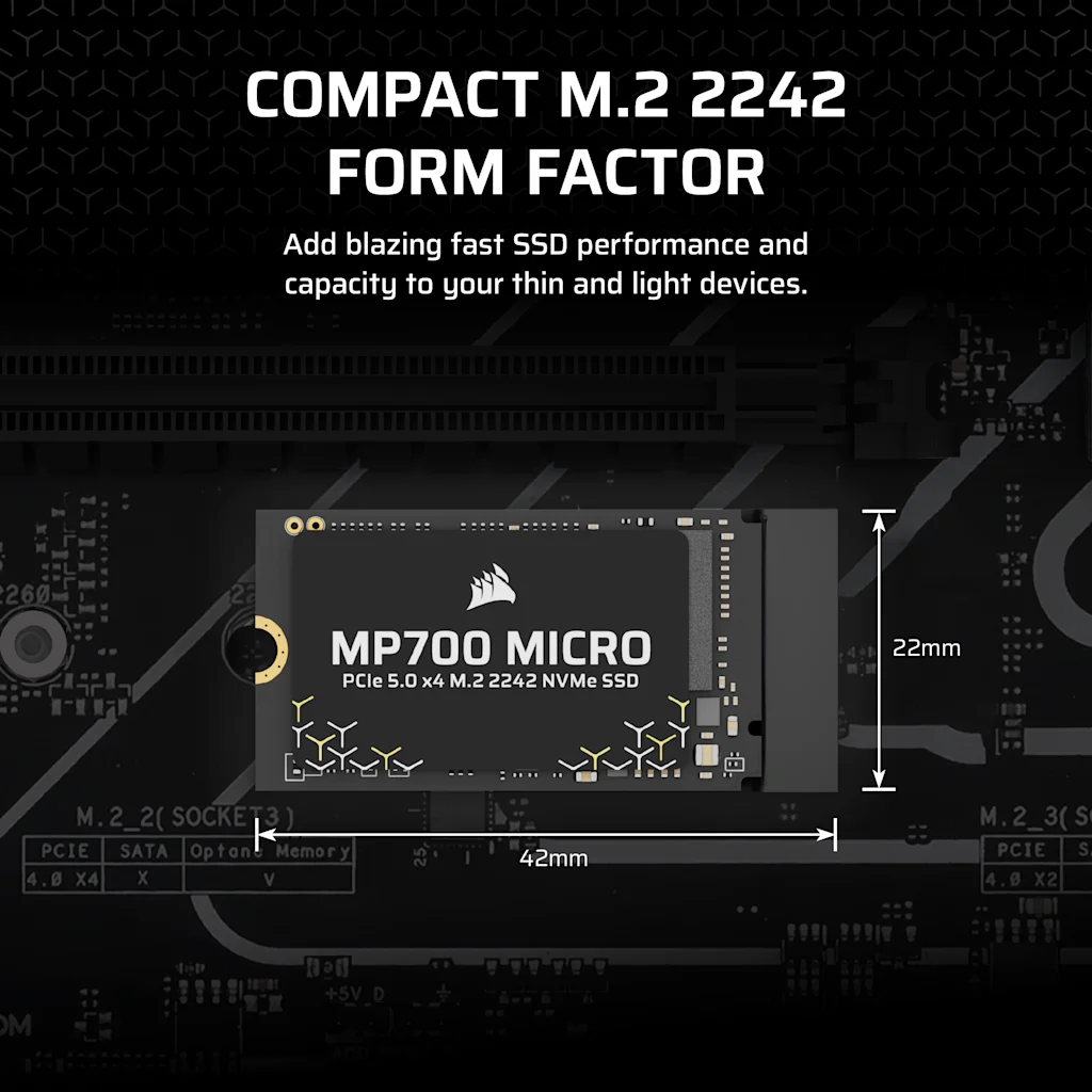 Corsair MP700 MICRO 2TB PCIe 5.0 x4 NVMe M.2 2242 SSD thumbnail 2
