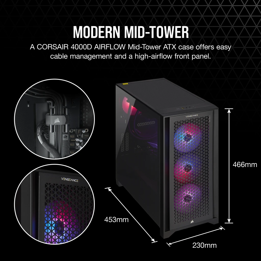 VENGEANCE i7400 Gaming PC, i7-13700K, RTX 4070, 1TB M.2, 32GB DDR5