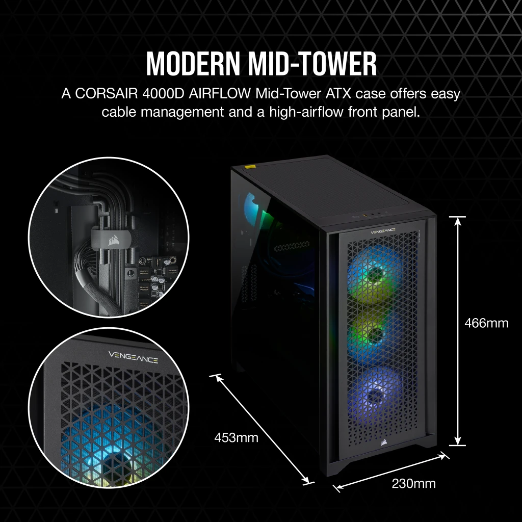 VENGEANCE a7300 Gaming PC, R7 7700X, RTX 4070, 1TB M.2, 32GB DDR5-5600