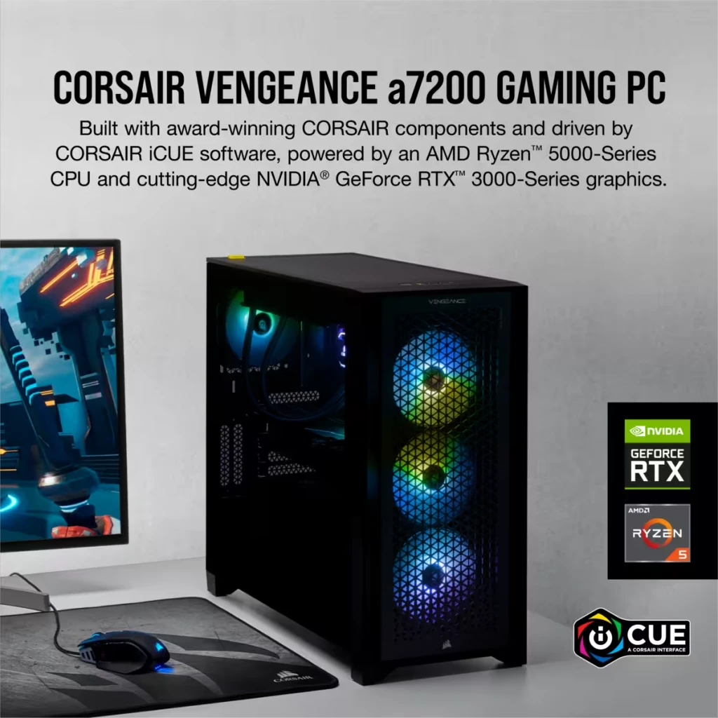 CORSAIR VENGEANCE a7200 Gaming PC: AMD Ryzen 5 5600X, AMD Radeon RX 6700  XT, 16GB DDR4 3200 MHz Memory, 1TB NVMe SSD