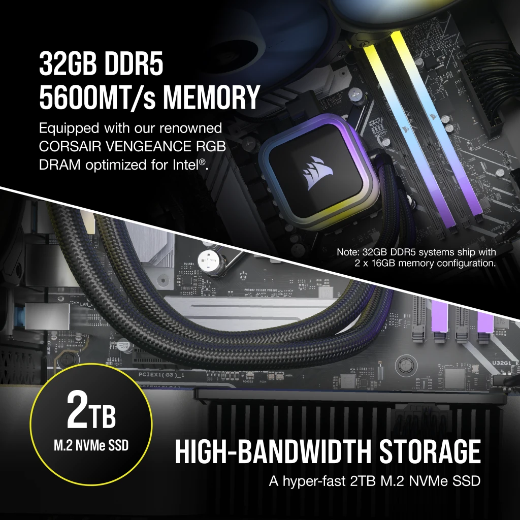 CORSAIR VENGEANCE i7400 Gaming PC: Intel Core i7-13700K, NVIDIA RTX 4080,  32GB DDR5 5600 MTs Memory, 2TB NVMe SSD